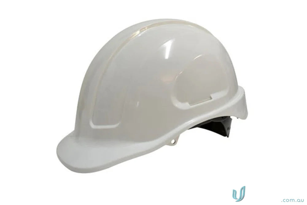 White unvented hard hat from Maxisafe with ratchet harness for safety and comfort