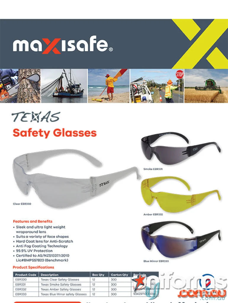 1pk.TEXAS Safety Glasses with smoke lens perfect for workwear and uniforms