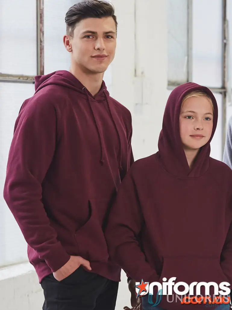 Maroon adult and youth hoodie cotton rich with front pockets, super warm hug fleecy feel