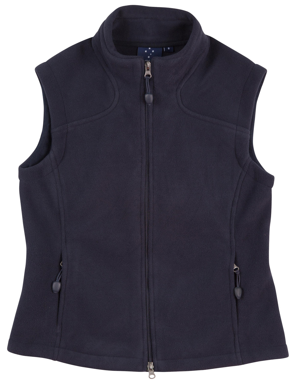 Dark navy arjo ladies micro polar fleece vest with high collar and zippered pockets ideal for workwear uniforms