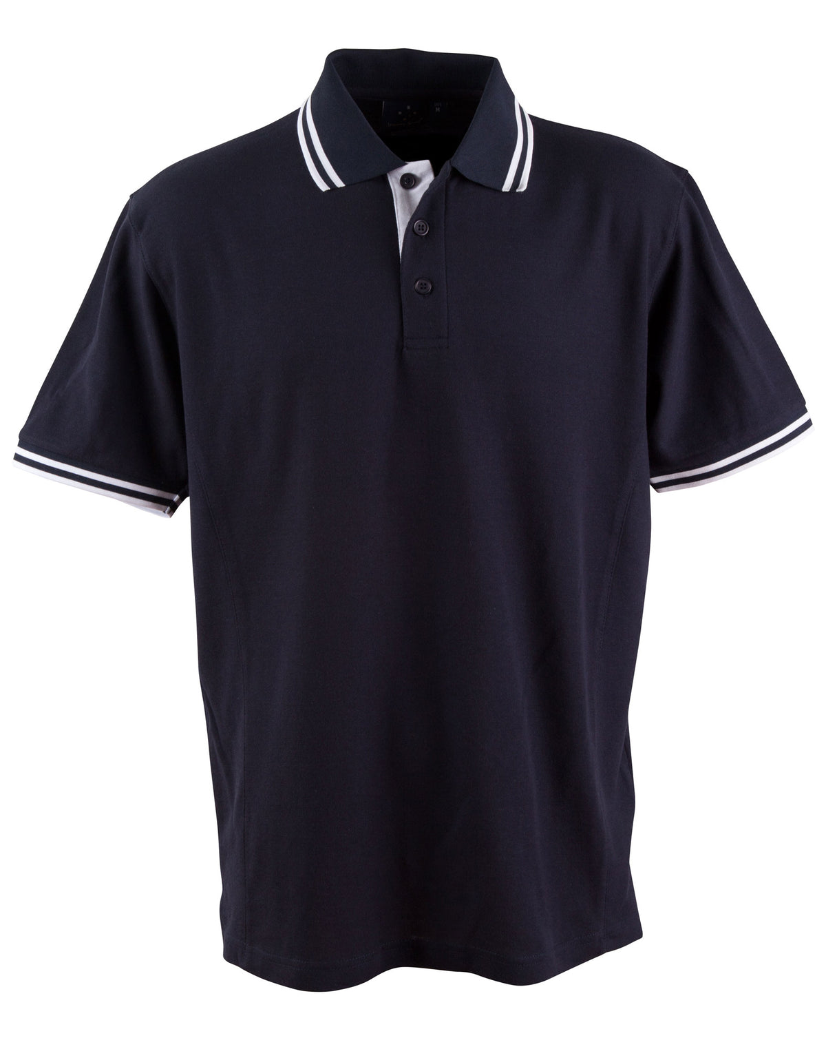 Arjo mens navy blue short-sleeved polo shirt with white trim perfect for uniforms and workwear use