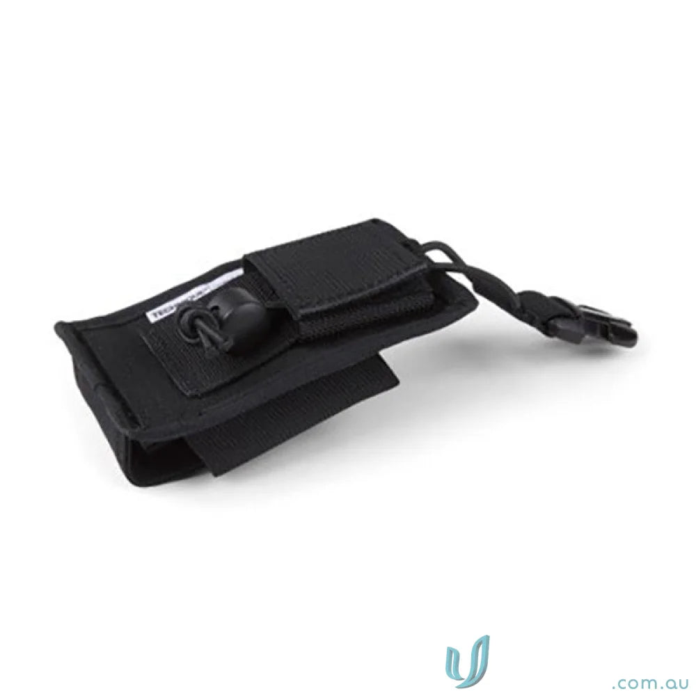 Black nylon pouch with strap for two-way radios on work belts, radio holster