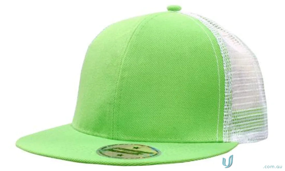 Green and white trucker hat from American Twil Mesh Snapback in our stock range