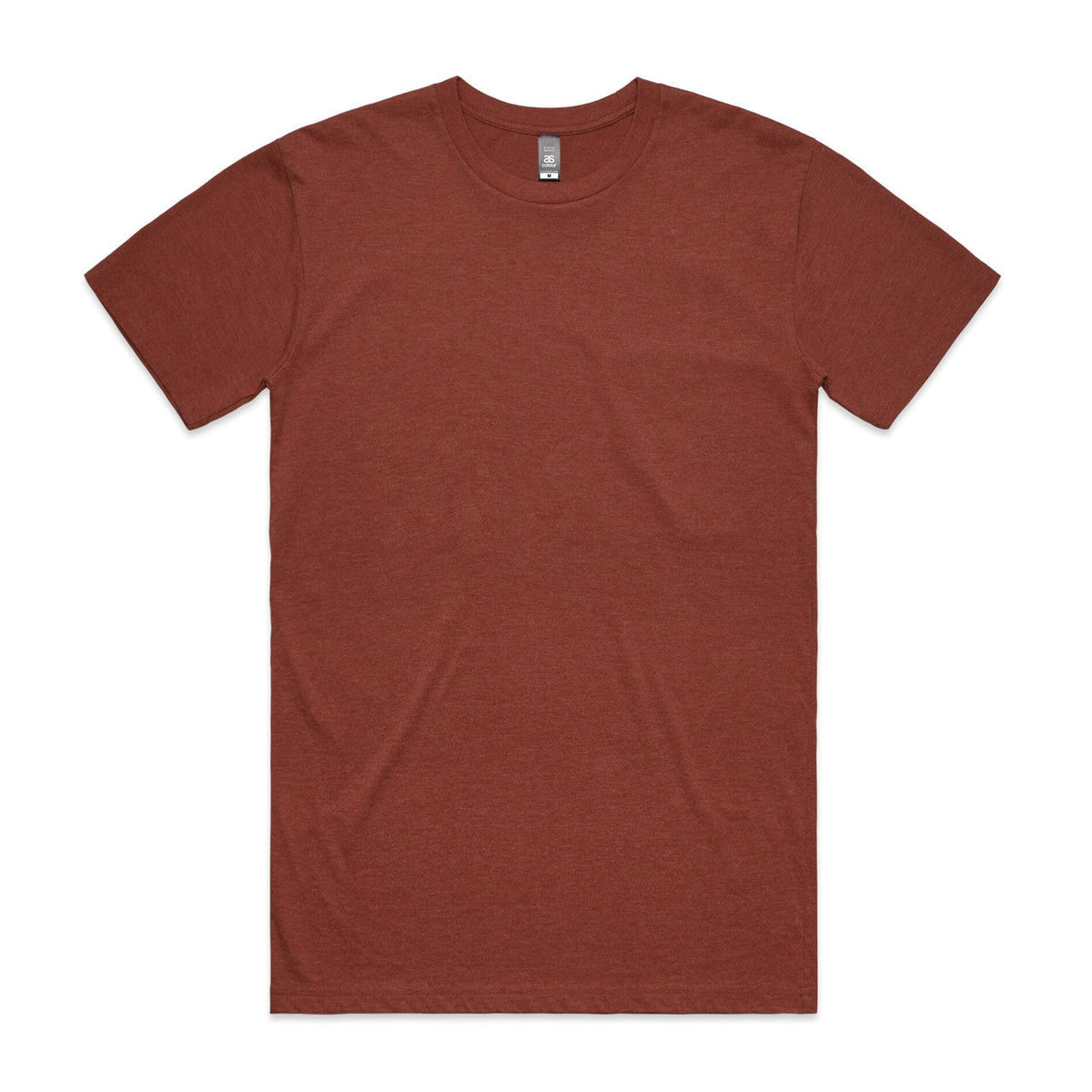 Rust-colored crew neck t-shirt with short sleeves and a pocket on the left side.
