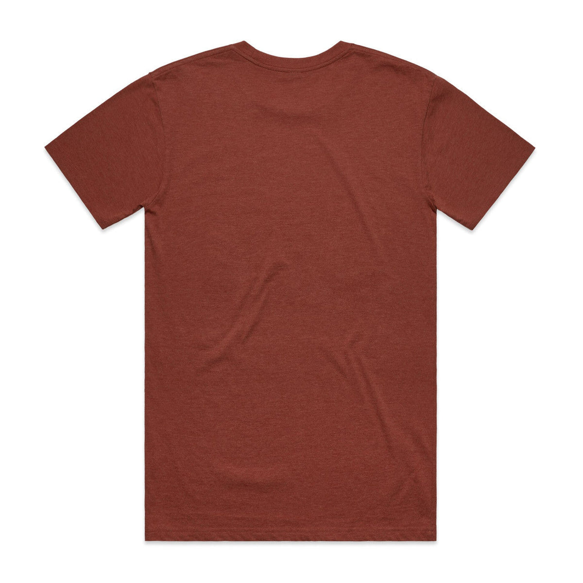 Rust-colored crew neck t-shirt with short sleeves and a simple design.