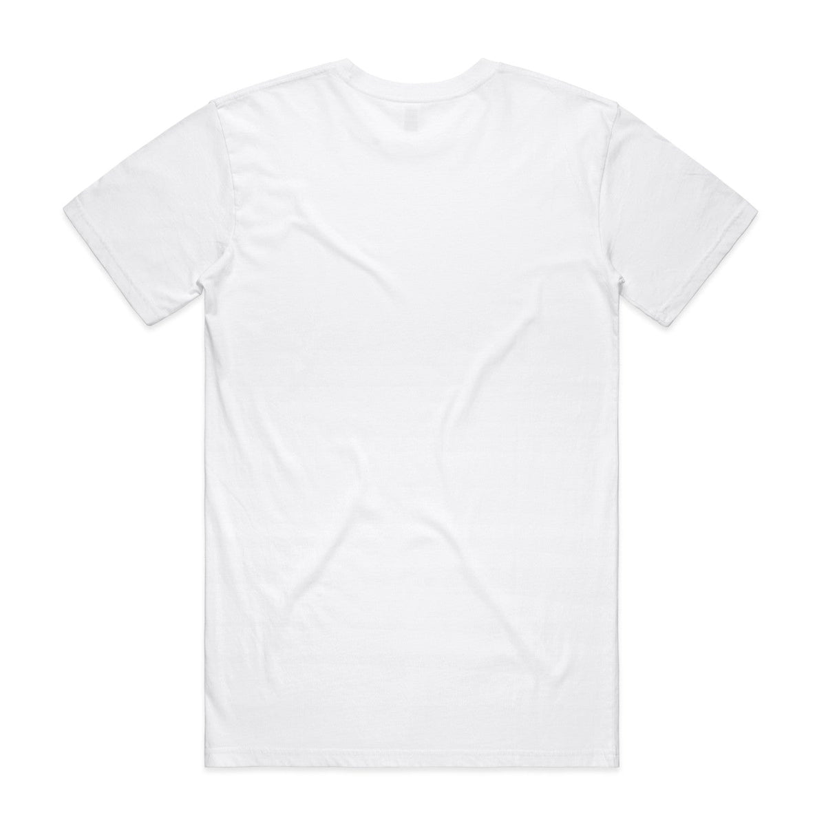 White crew neck t-shirt with short sleeves and a relaxed fit.