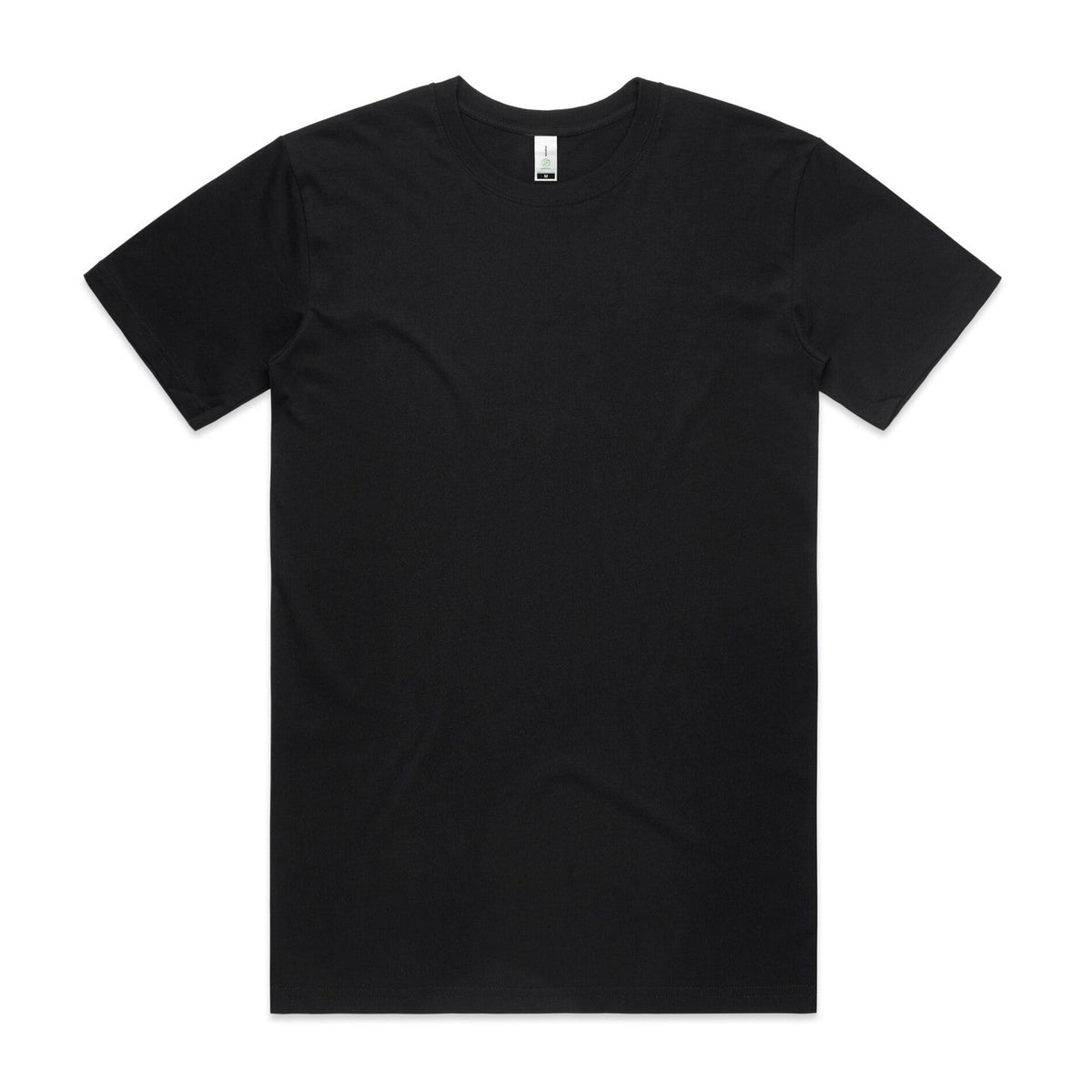 Black v-neck t-shirt with white tag