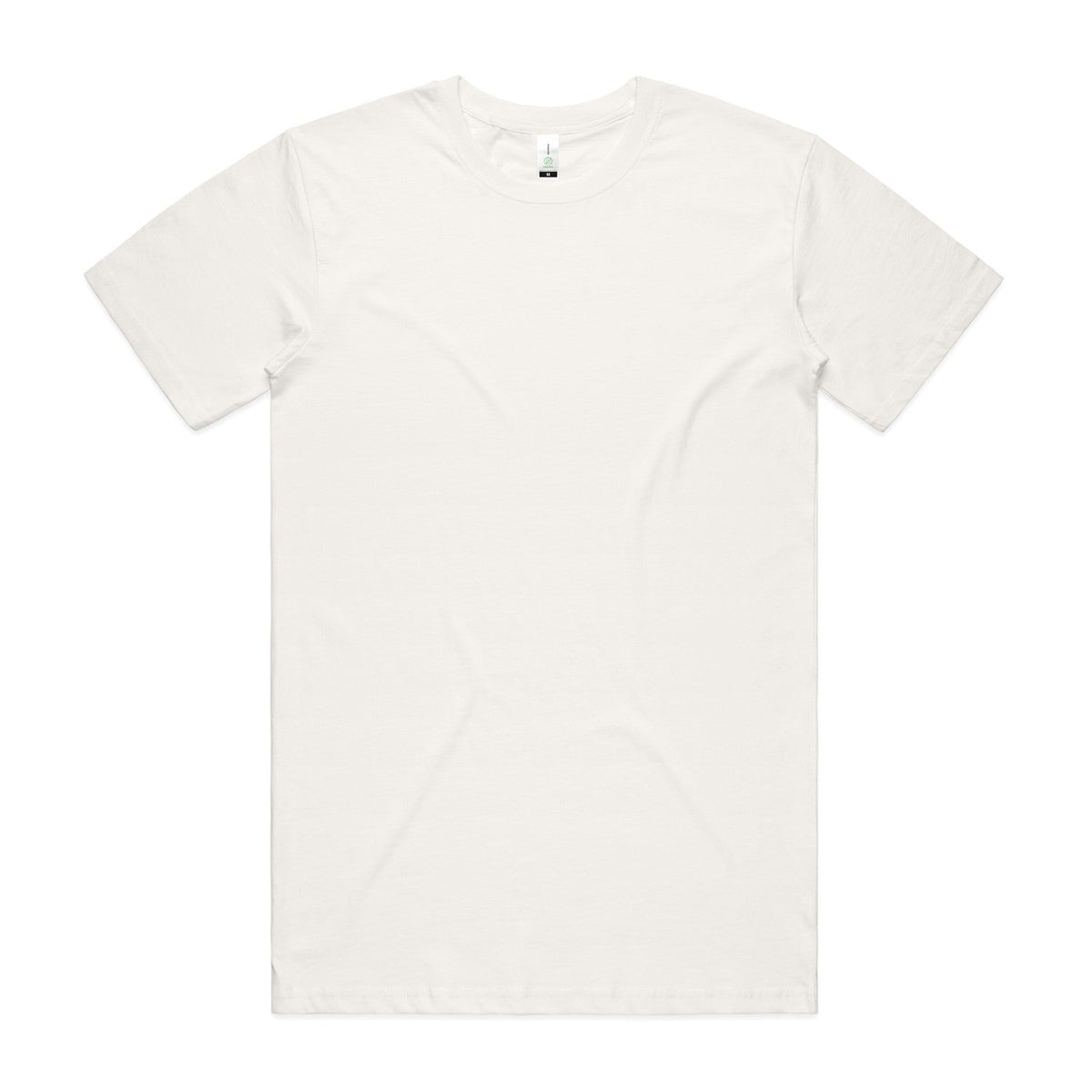 White crew neck t-shirt with short sleeves and a simple design.