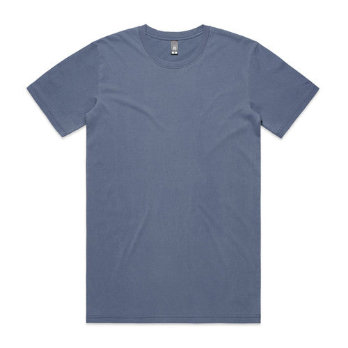 Blue crew neck t-shirt with short sleeves and a relaxed fit.