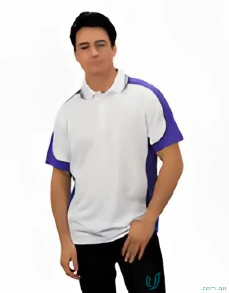White and purple Auburn Polo with moisture management, sewn-on pocket, digital transfer print