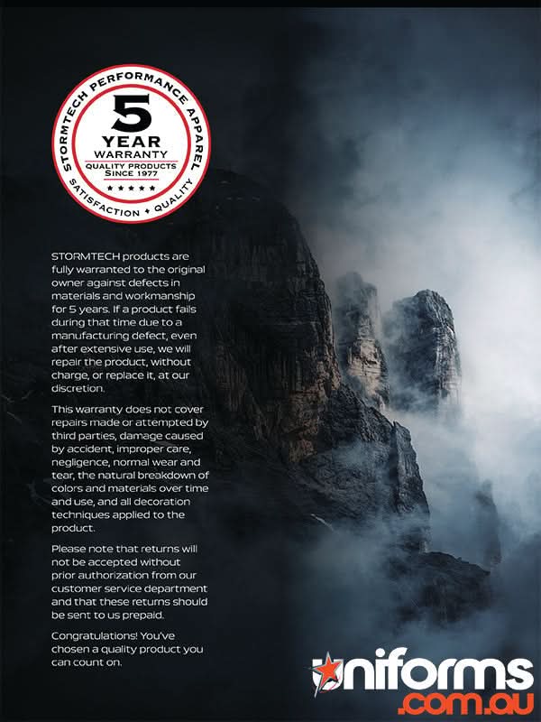 Warranty info for Stormtech Avalanche ¼ Zip Pullover made with recycled polyester and zippered chest pocket