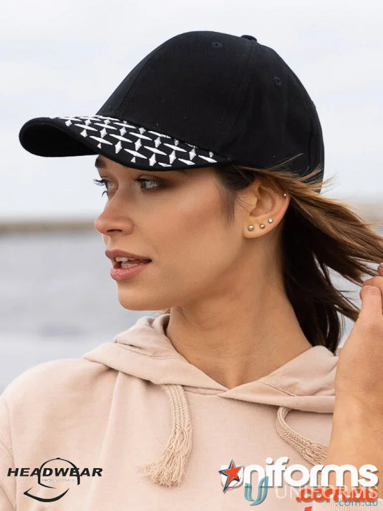 Black baseball cap with checker plate patterned brim for workwear or uniforms