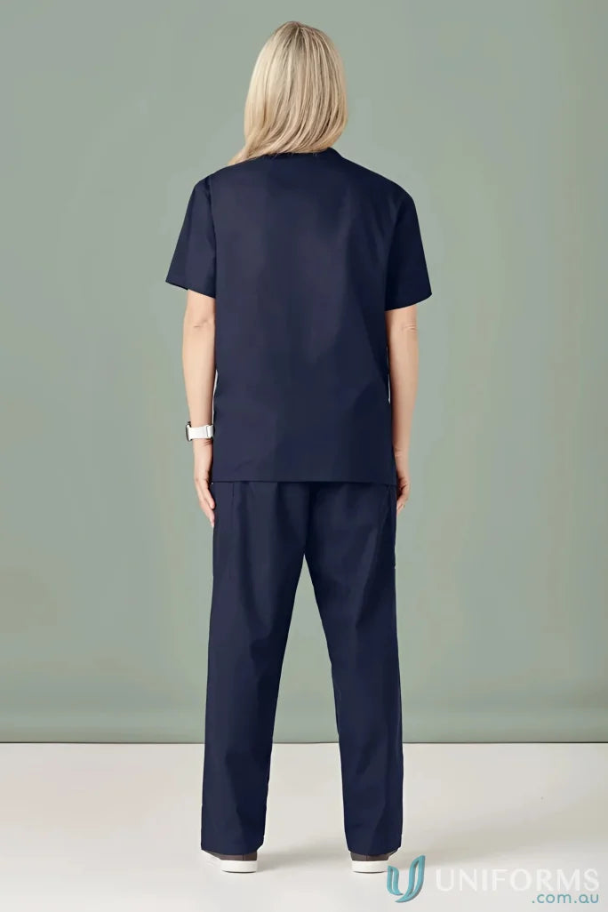 Navy blue womens classic scrub bootleg pant made from soft-touch fabric for comfort
