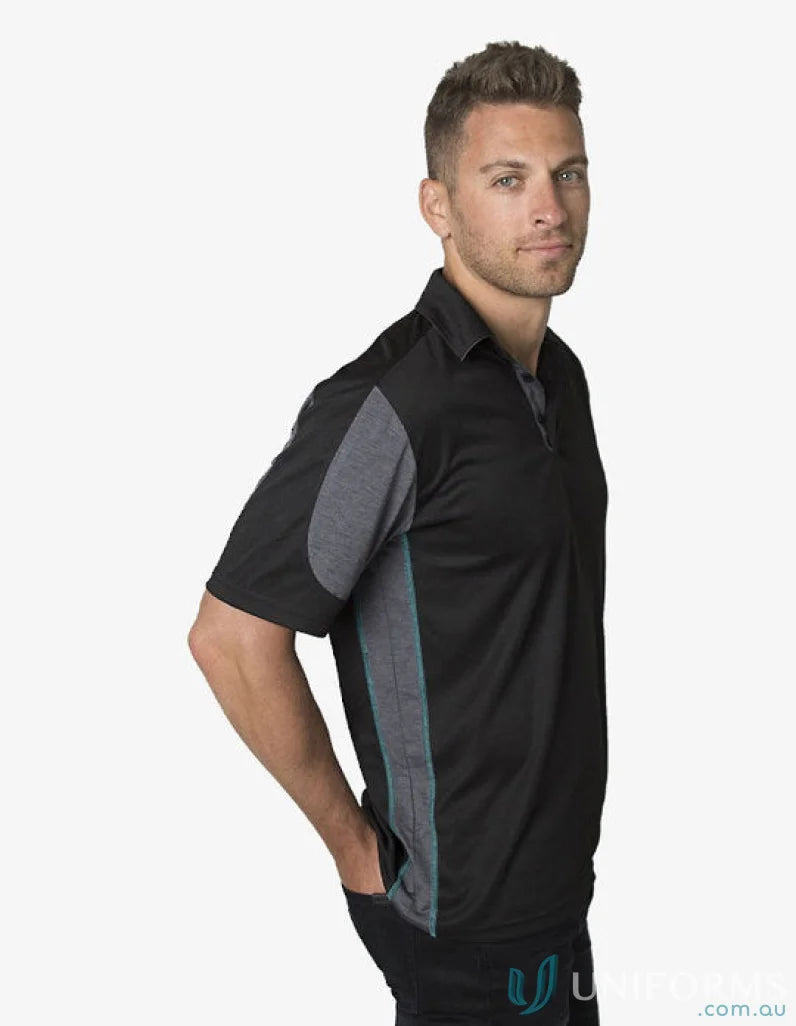 Black and gray Kanvas Contrast Polo with Aegis Microbe Shield and CoolDry moisture tech