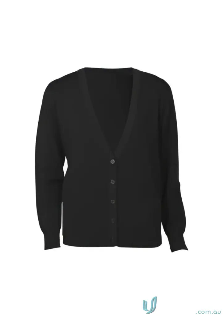 Black V-neck button-down woolmix cardigan from the Biz Collection Womens Ladies LS Cardigan
