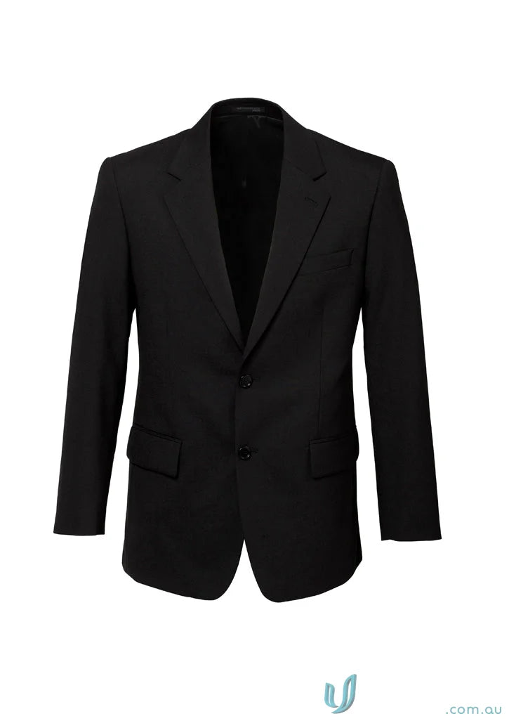 Mens black premium wool stretch button single breasted jacket with comfort pads