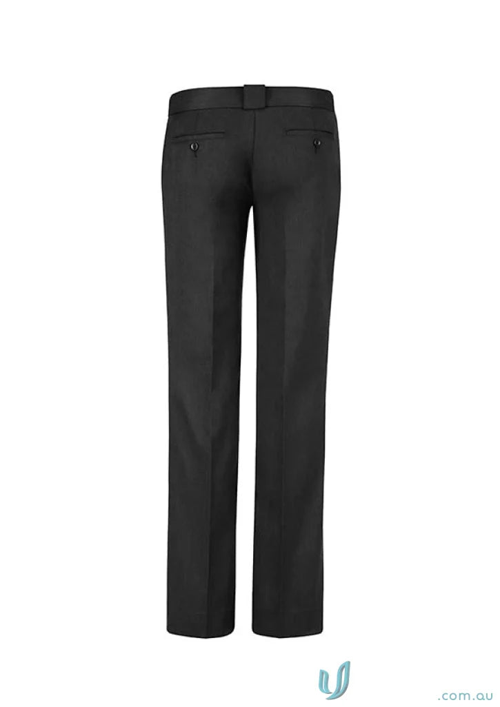 Mens flat-front black dress pants with two back pockets perfect for hipster fit workwear
