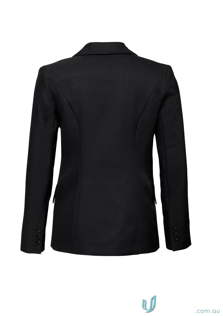 Black womens blazer with notched lapel from Cool Stretch Longline Ladies Jacket biz collection