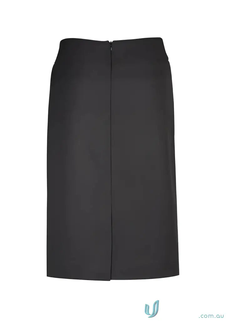 Cool stretch relaxed fit lined womens black pencil skirt with back zipper and slit