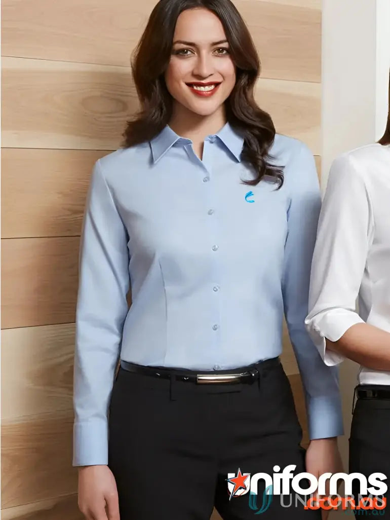 Light blue mini Herringbone long-sleeved cotton shirt perfect for work uniforms