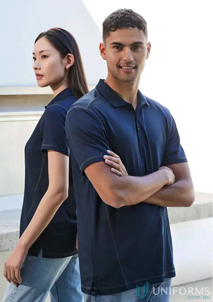 Matching navy Dart Polo short sleeve shirts from Biz Collection for a cool look