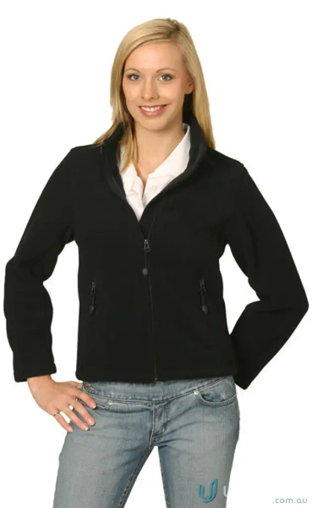 Womans black fleece jacket from East Malvern ELC workwear collection, perfect for uniforms