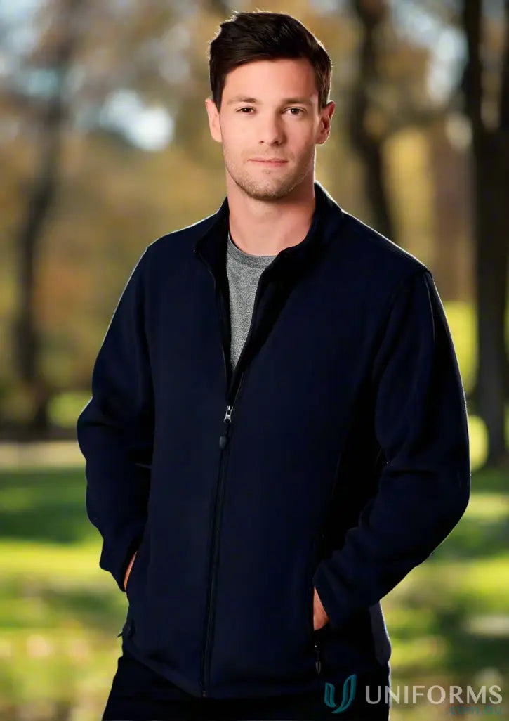 Navy blue zip-up jacket from East Malvern ELC Mens Polar Jacket, perfect for work uniforms