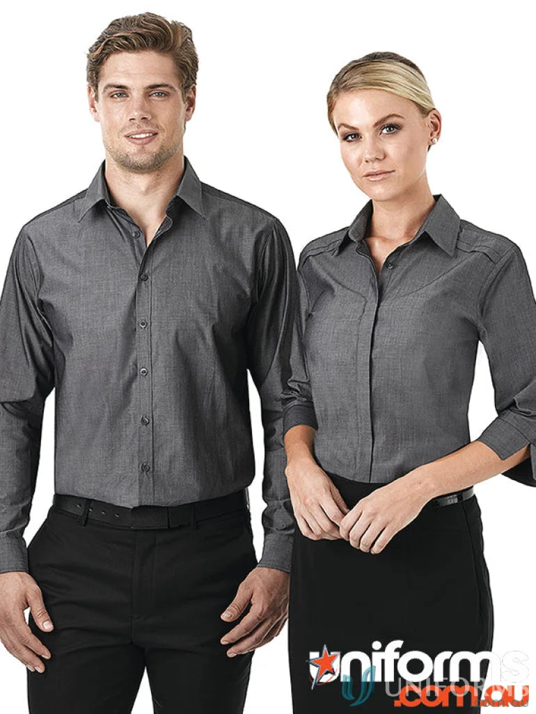 Matching gray uniform shirts from Felix Long Sleeve collection made with easy-care fabric