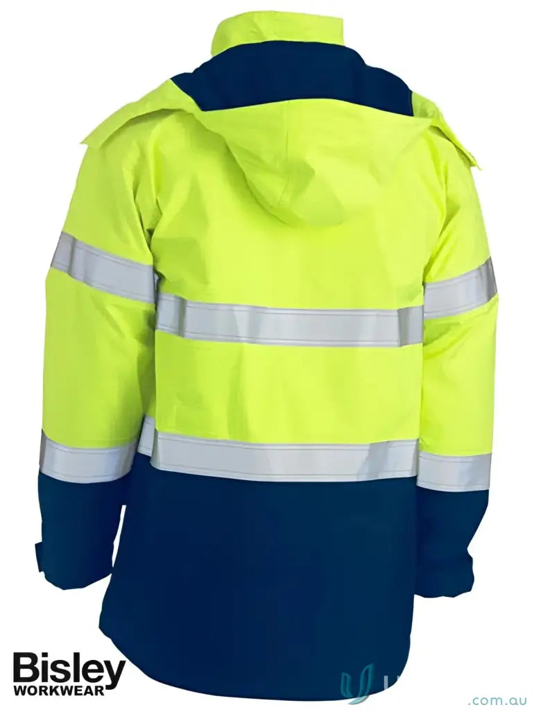 High-visibility flame resistant workwear jacket with touch tape closure for hazardous environments