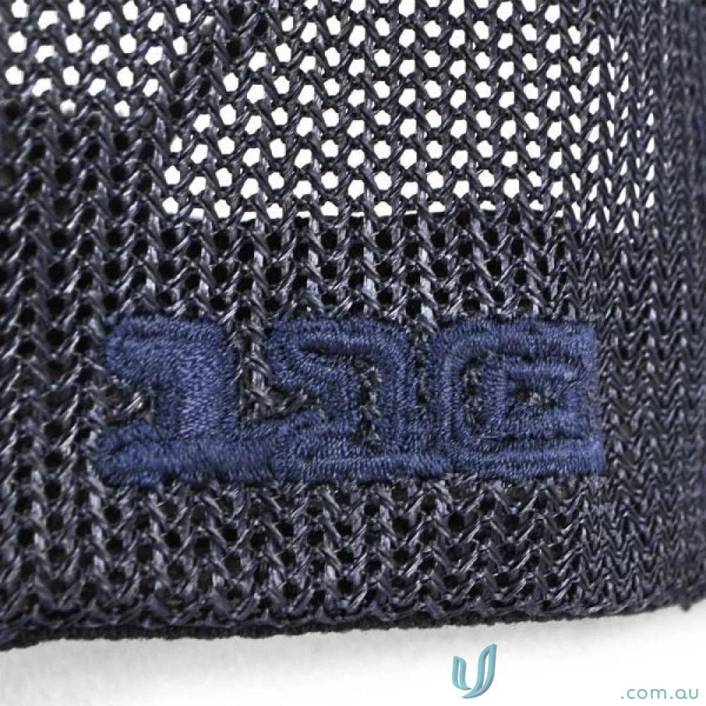 Dark mesh cap with embroidered branding for uniforms and workwear style
