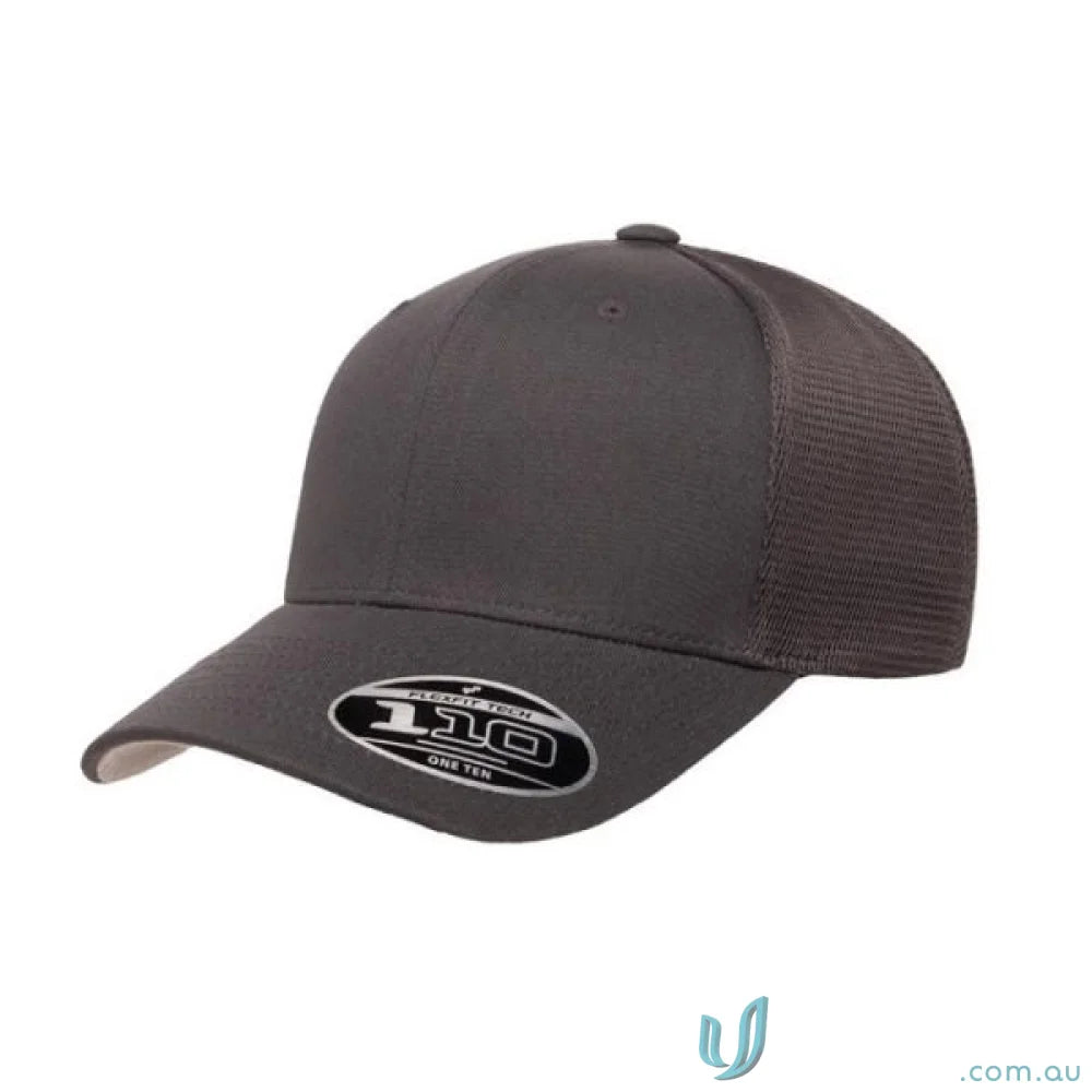 Charcoal gray FlexFit Mesh Snap Back Cap with 110 logo and mesh back style
