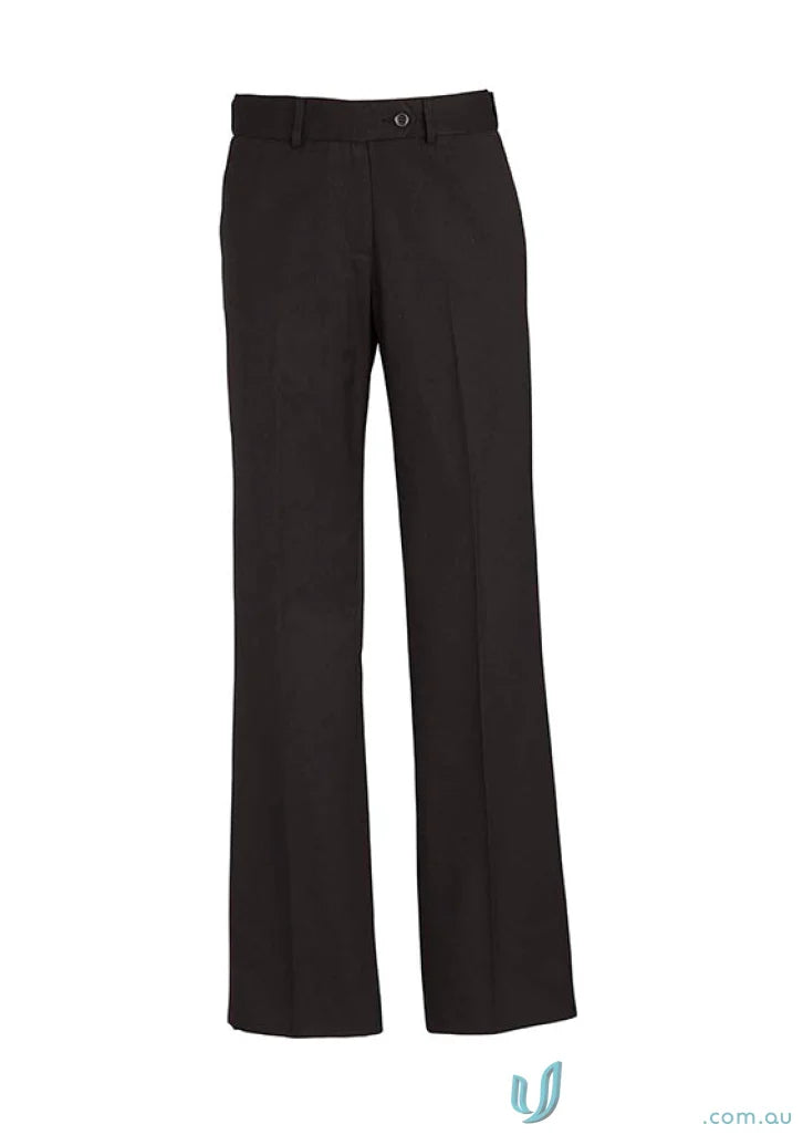 Black flared dress pants in FMV Ladies POLY Mid Rise Pant with bamboo charcoal details