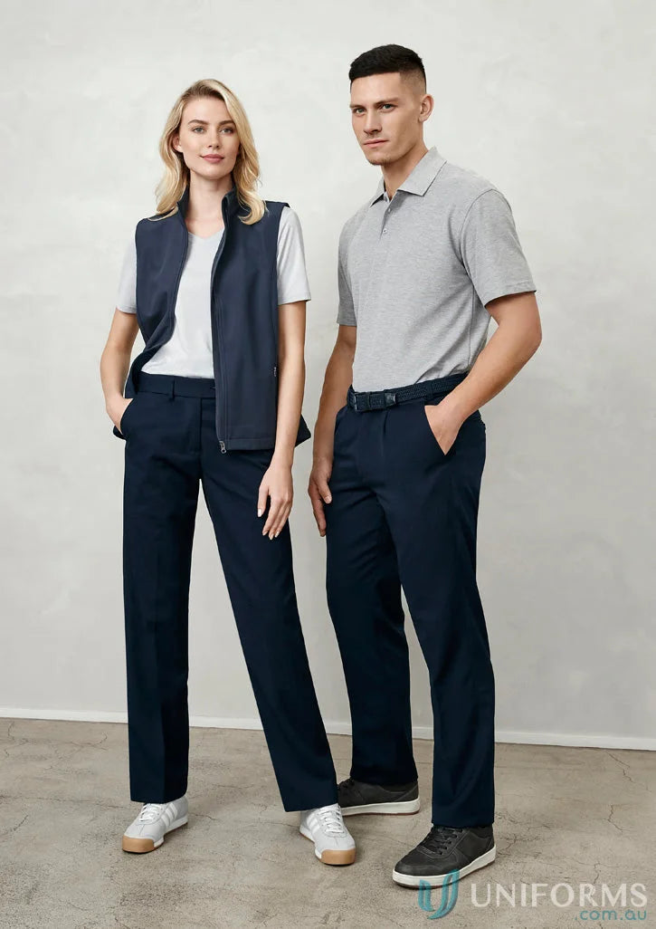 Two people in business casual workwear, showing FMV NO EMB Mens Regular Pant