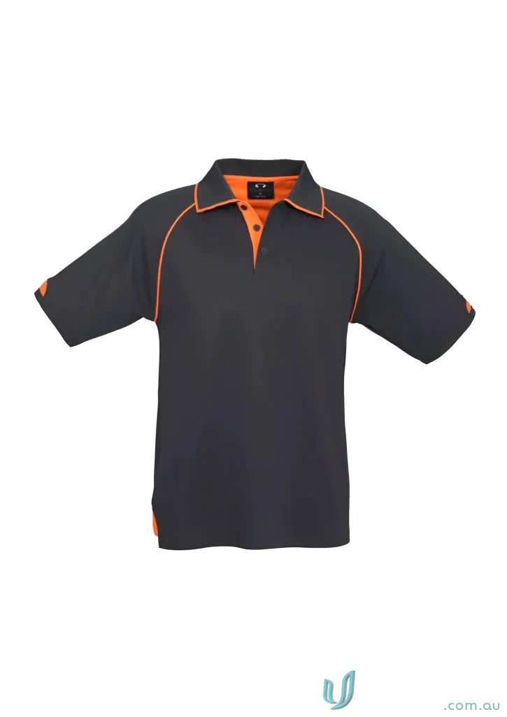 Black Fusion Polo with hi-viz fluoro trims and orange collar, perfect for biz collection mens