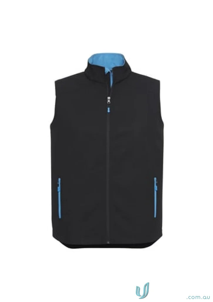 Black and blue Geneva Softshell Vest from J404M Collection Mens for Biz Collection Mens