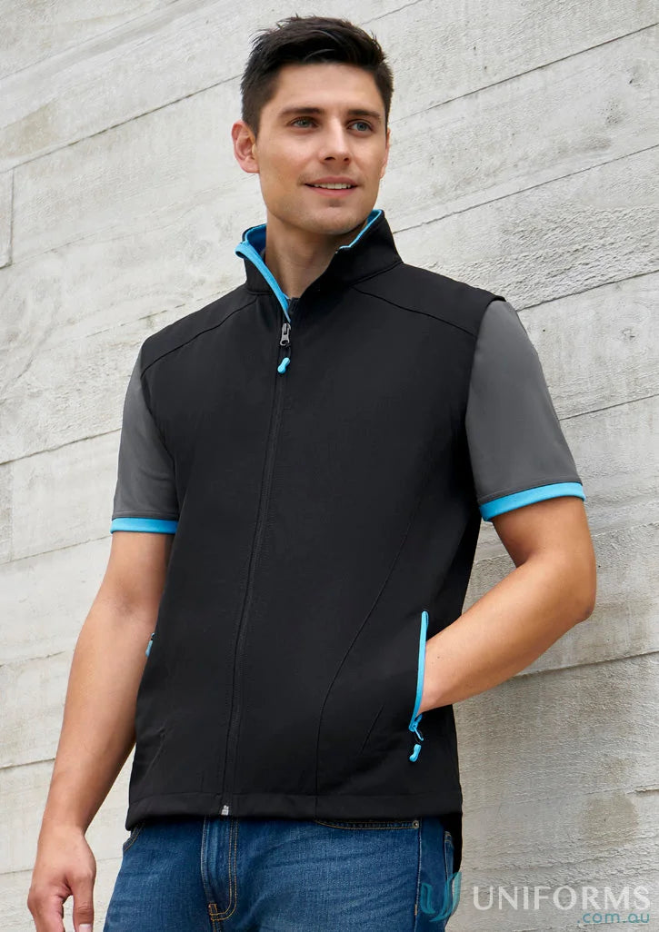 Black Geneva Softshell Vest with blue trim from J404M Collection Mens and Biz Collection Mens