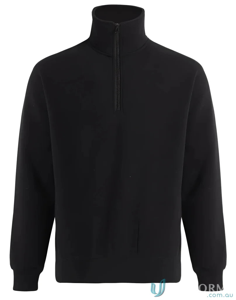 Black long-sleeved falcon fleece pullover with half zip fleece fabric for cozy style