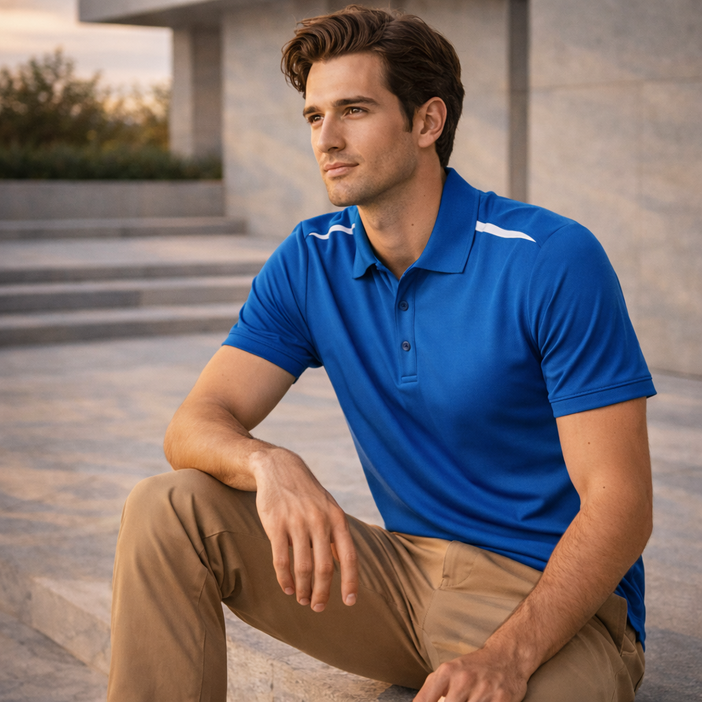 Halifax Polo blue shirt with white trim, bizcool contrast panels