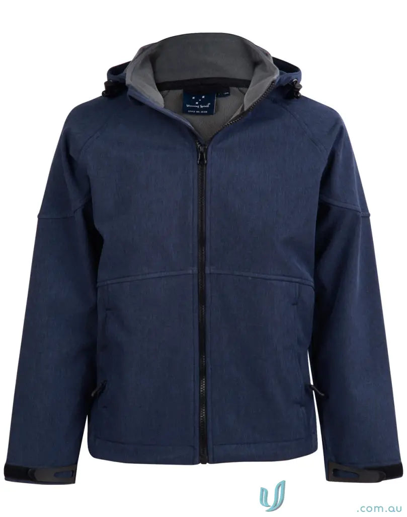 Navy blue Heart Foundation Men’s Softshell Jacket with full zipper and black cuffs, JK33 Aspen Softshell style