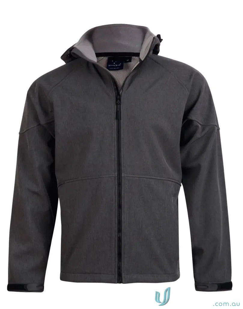 Heart Foundation Men’s Softshell Jacket jk33 aspen with hood and light gray collar