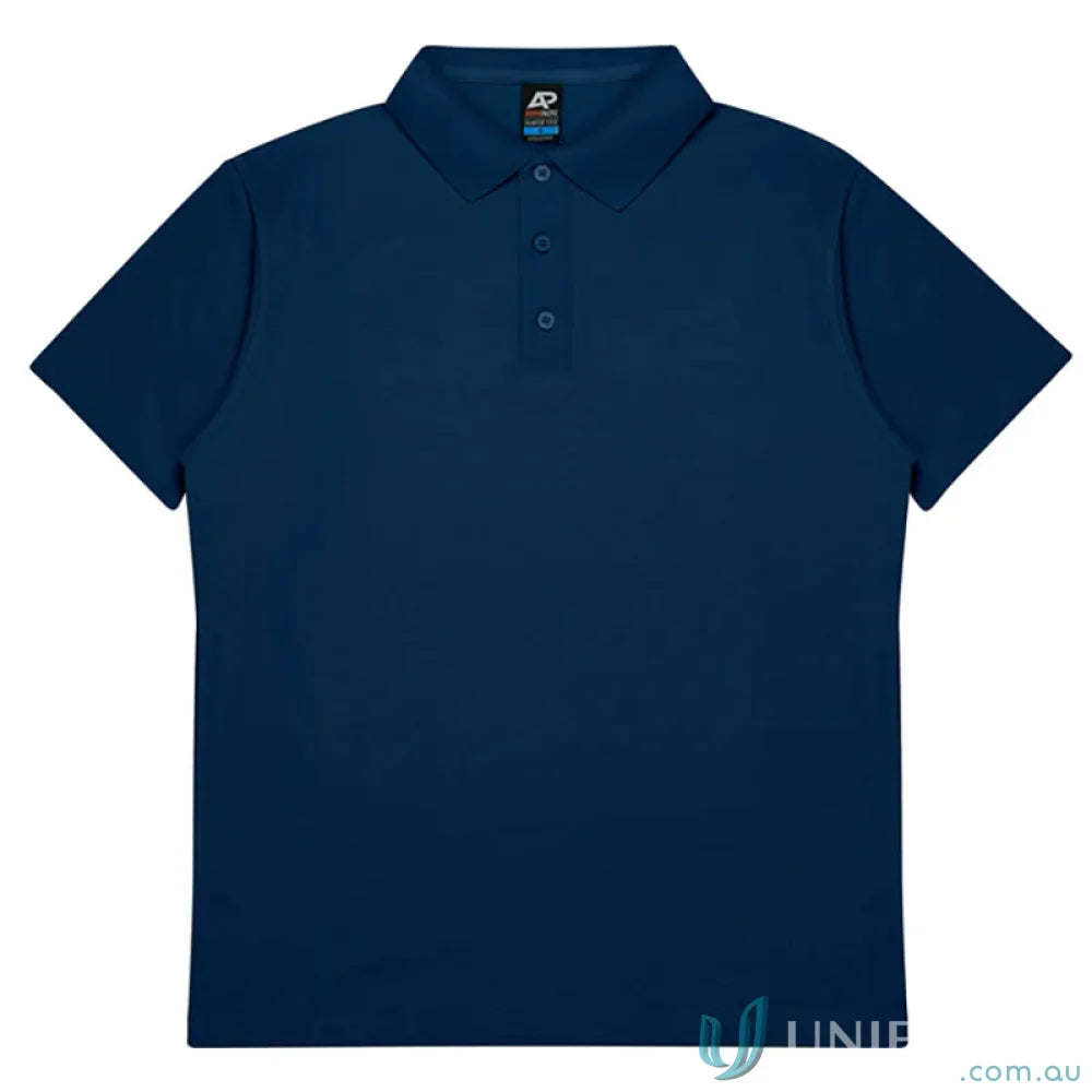 Navy blue pique knit polo shirt from Hunter Adult Polo, perfect for uniforms and workwear