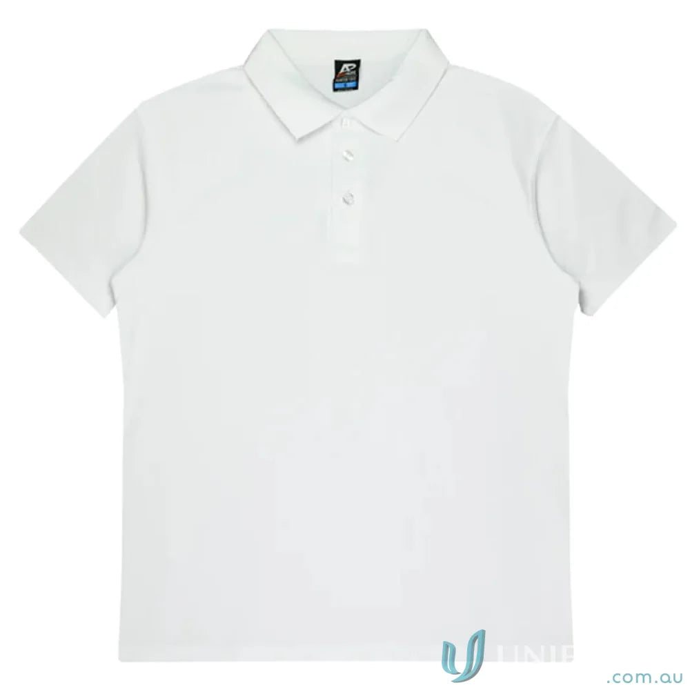 White short-sleeved pique knit polo shirt from Hunter Adult Polo, perfect for uniforms and workwear
