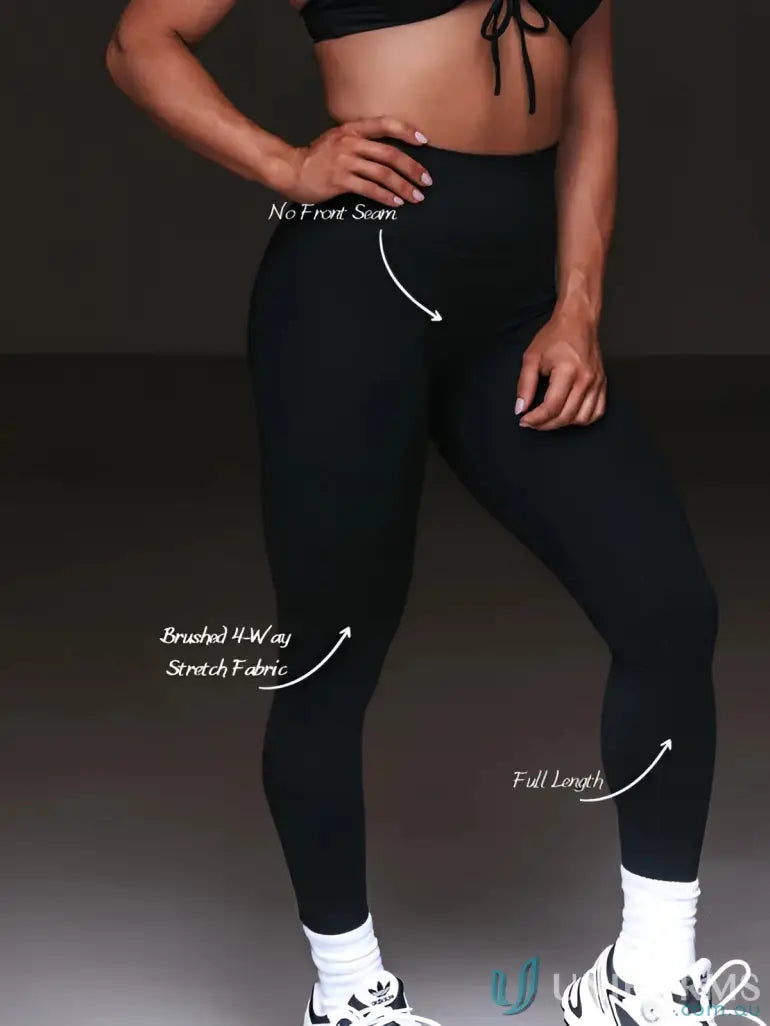 Black invisible scrunch riviera leggings made of brushed 4-way stretch fabric with no front seam for work uniforms