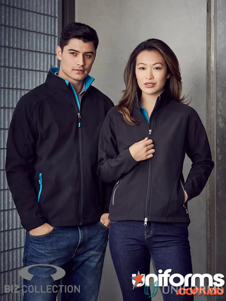 Matching black ISS (2 EMB) Adult Softshell Jackets perfect for workwear and uniforms
