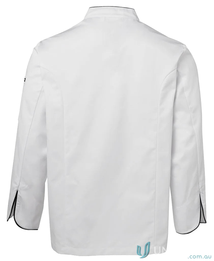 White chef coat with black trim JBs Chefs Long Sleeve Jacket 5CJ drill fabric 245gsm