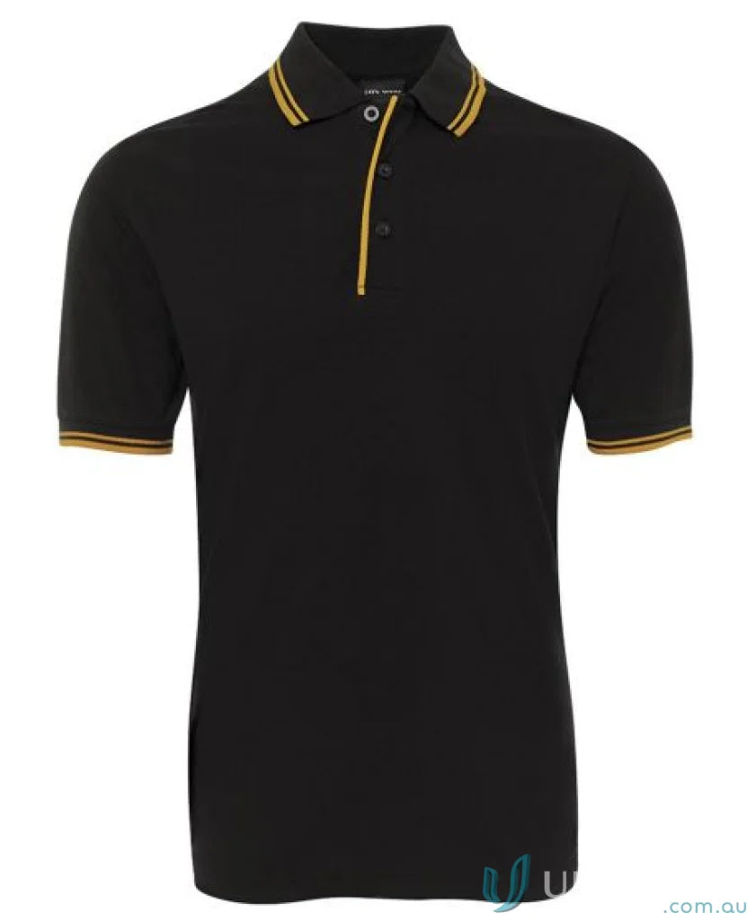 Black jbs contrast polo with gold trim in pique knit fabric and sun protection features