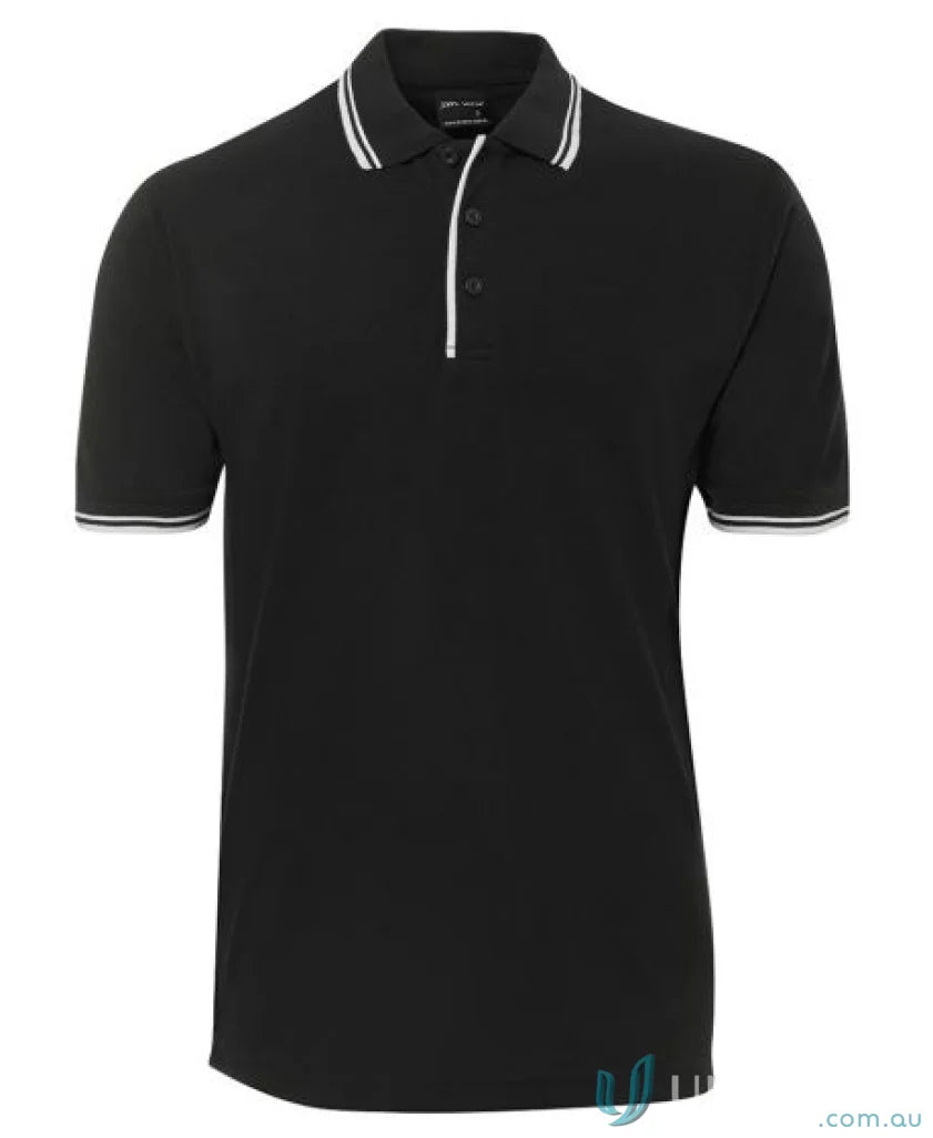JBs Contrast Polo in pique knit fabric with sun protection and black with white trim