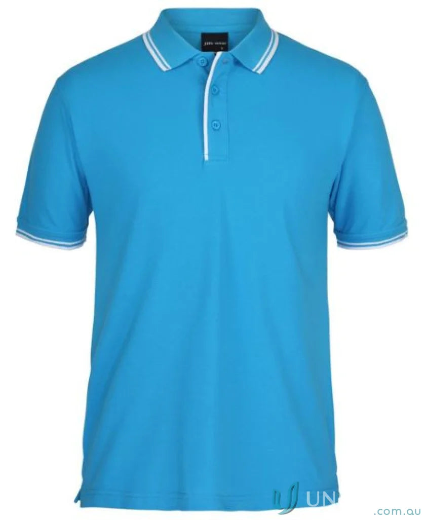 Blue JBs Contrast Polo in pique knit fabric with white trim, perfect for sun protection