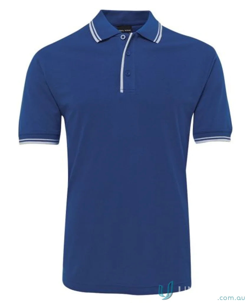 Blue JBs Contrast Polo shirt with white trim made from pique knit fabric offering sun protection