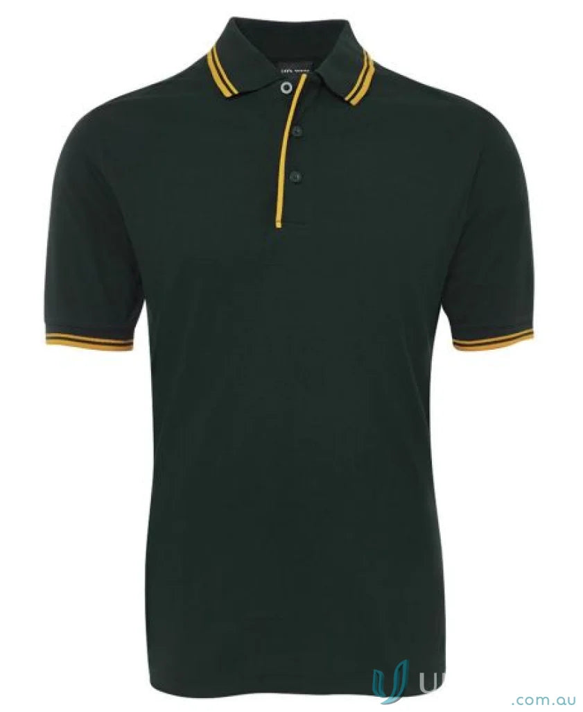 Dark green JBs Contrast Polo with yellow trim in pique knit fabric for sun protection